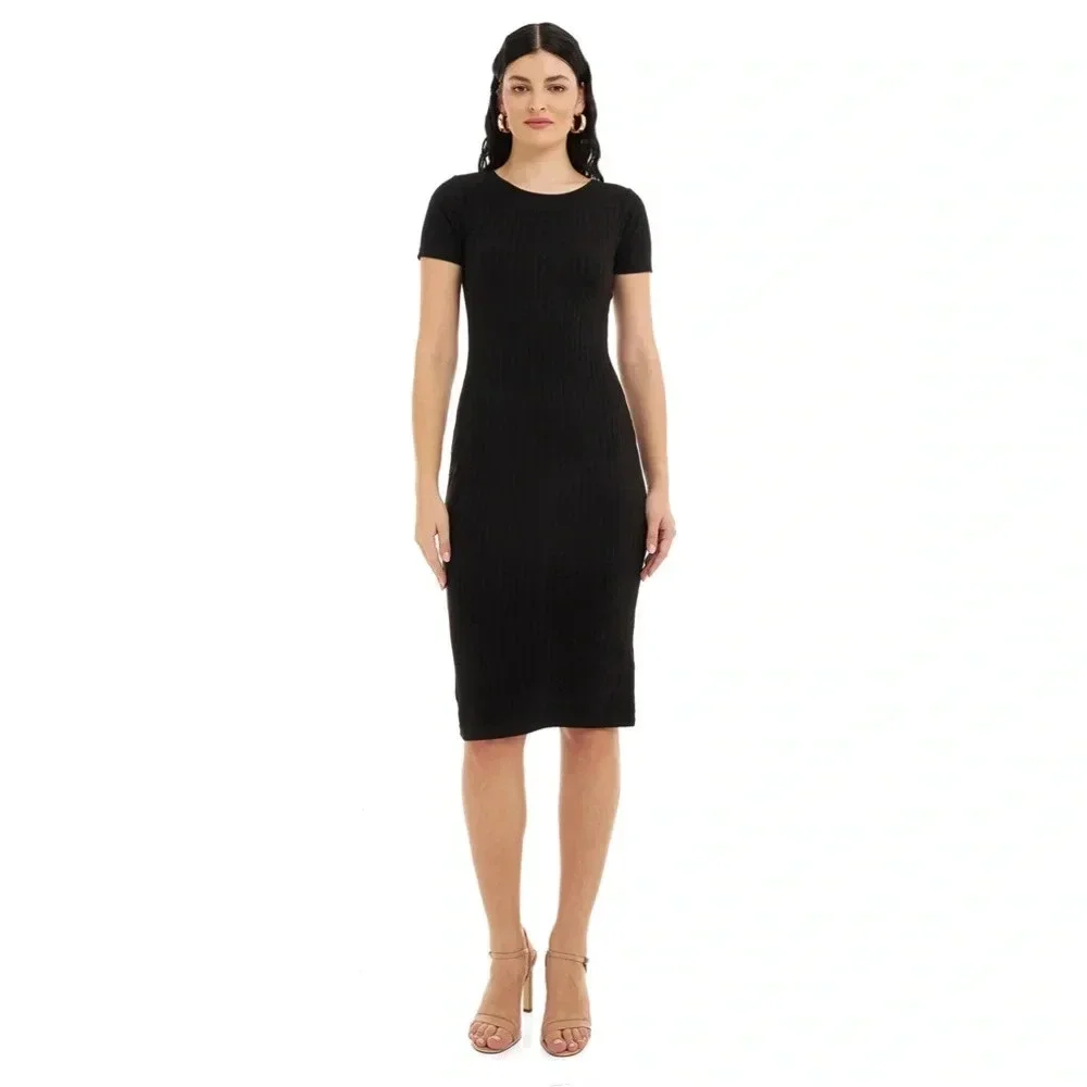 Donna Karan Black Ribbed Bodycon Sweater Midi Dress Women’s Size Medium M - Picture 7 of 7